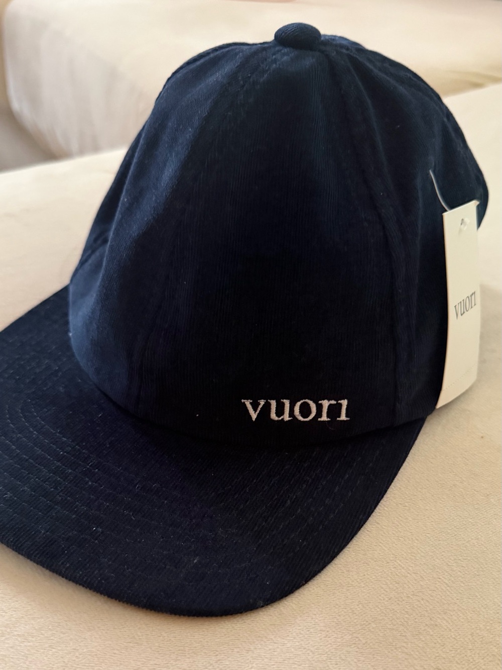 Vuori Navy Corduroy Baseball Cap with White Logo
